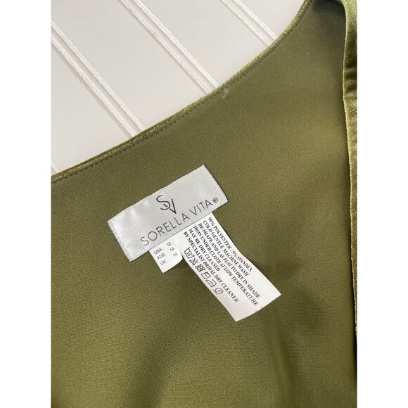 NWT Sorella Vita 9660 Velvet Velour Green Wrap Maxi Dress Bridesmaid Size 12 - Picture 6 of 7
